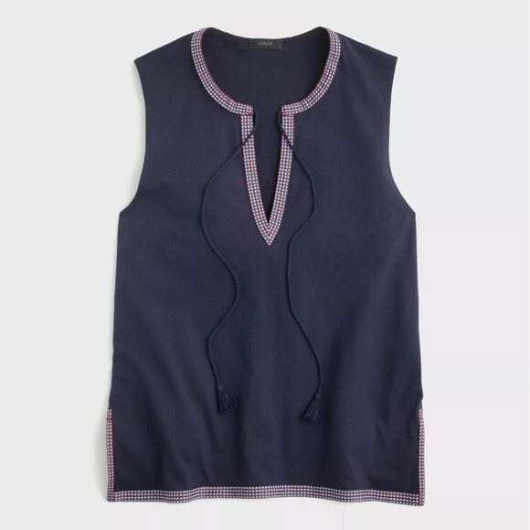J Crew Tank Top With Embroidered Trim in Navy Blue - Picture 2 of 8
